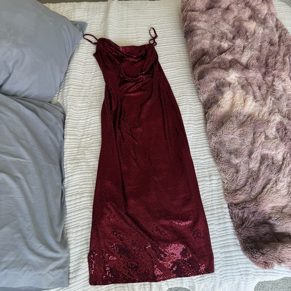 Bebe Red Sequin Disco Dot Maxi Dress - Picture 5 of 12